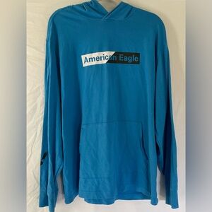AMERICAN EAGLE HOODIE XXL blue,black and white black eagle on sleeve p 27” L 29”